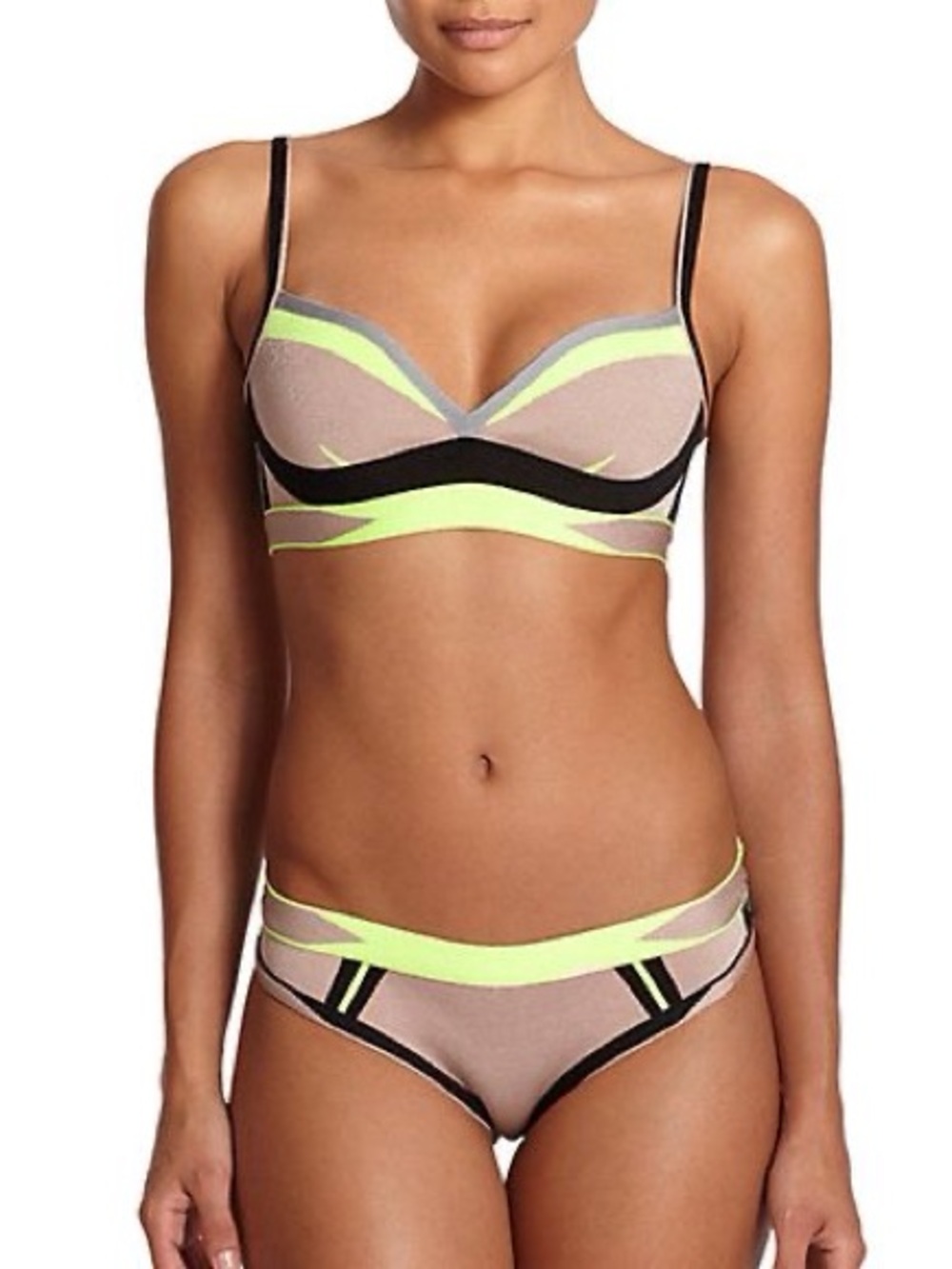 Herve Leger Lyyti and Cecil knit neon yellow colorblock two piece bikini size XS